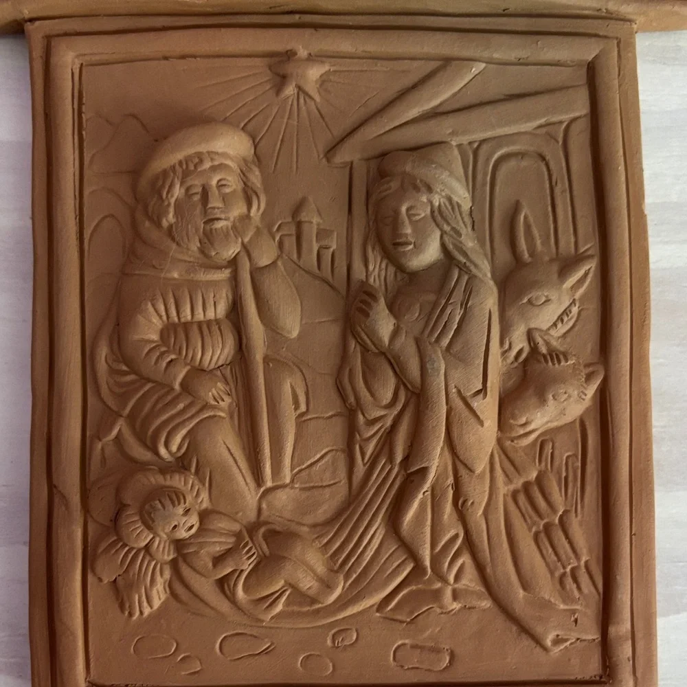 Hand sculpted 8”‎ Terra Cotta Nativity Scene Plaque Ornament
